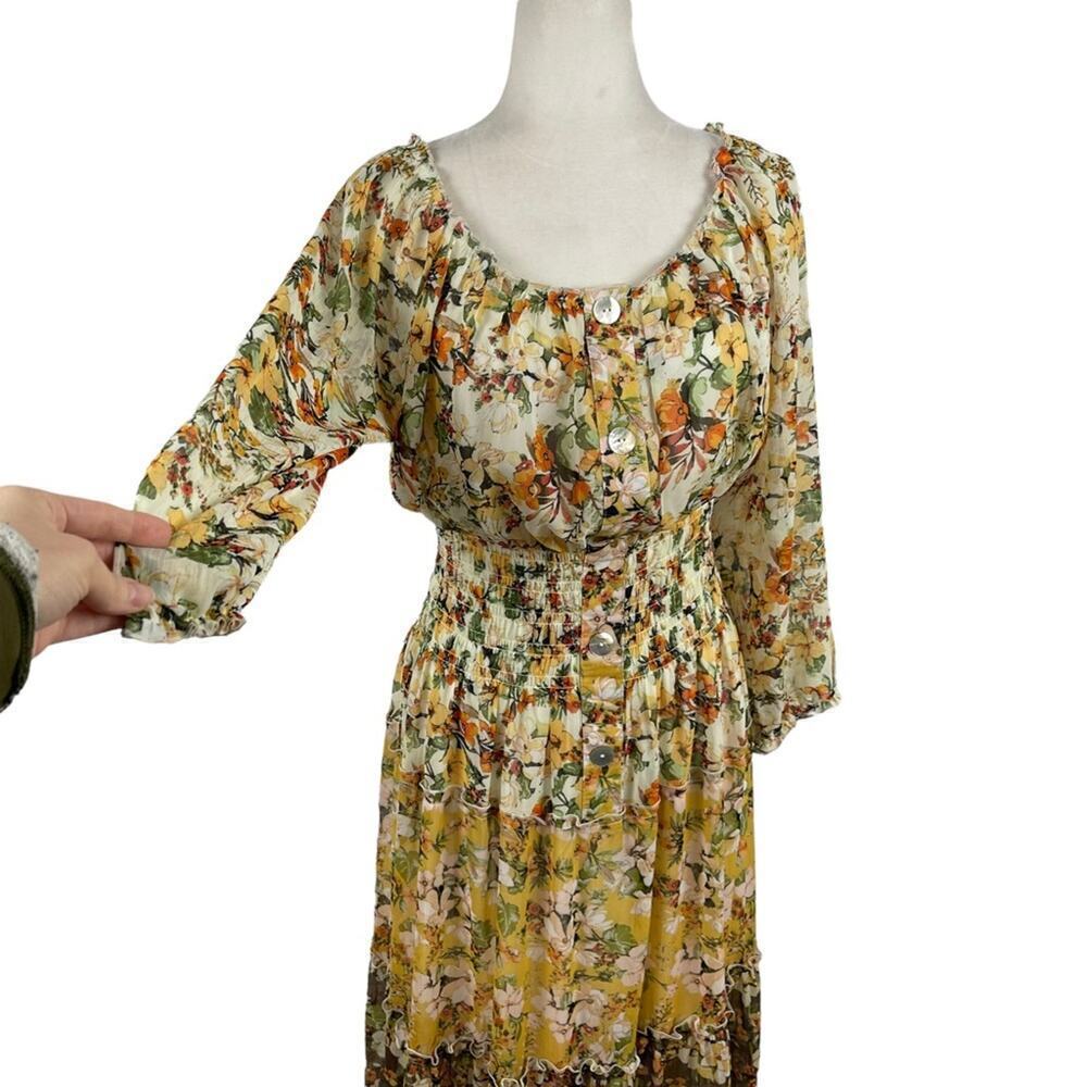 Fig and Flower Floral Pattern CottageCore Prairie Maxi Dress Banded Waist Large - Picture 9 of 13